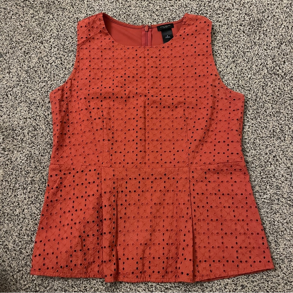 Burnt Orange Eyelet Peplum Top